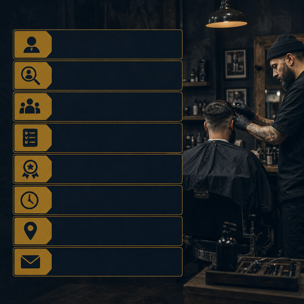 Diagram of the eight sections of a barber job ad
