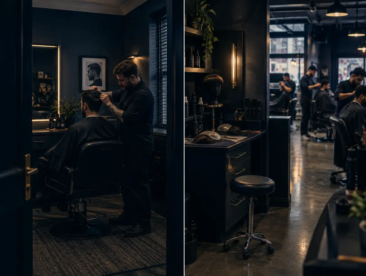 Comparison of a dedicated hair replacement studio and a barbershop hair system station